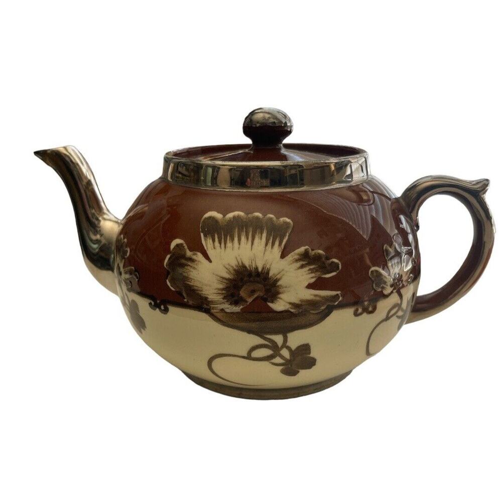 Gibson’s England Brown/Beige/Silver Floral Lidded Teapot Read